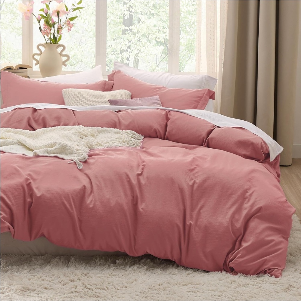 Pink Clay Duvet Cover Queen Size - 3 Pieces Prewashed Extra Soft Bedding Set